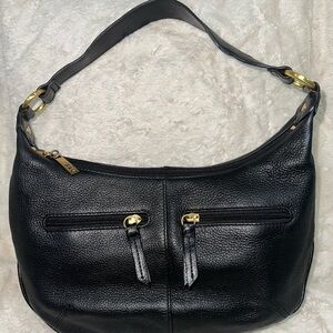 The Sak Black Pebbled Leather Shoulder Bag with Gold Hardware